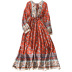 print Retro ethnic style lace-up long sleeve large swing dress NSYXG132966