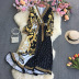 printing slim long sleeve v neck lace-up large swing dress NSYXG132967