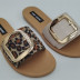buckle round toe one-word blet flat solid color/leopard print slippers NSCRX132986