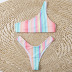 single-shoulder sling high waist color matching striped Tankini two-piece set NSOLY133004