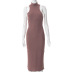 round neck sleeveless long slim solid color dress NSHLJ133026