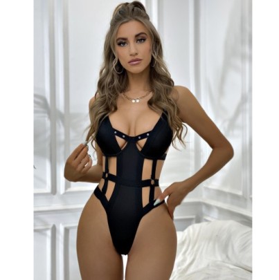 Sling Backless Hollow Wrap Chest Solid Color One-piece Underwear NSRBL132973