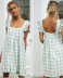 ruffle sling square neck backless loose plaid dress NSJKW133793