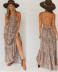 cross sling backless large swing lace-up Leopard Print dress NSJKW133798