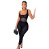 sling low-cut tight high waist solid color see-through one-pieve top and trousers suit NSMX133826