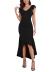 V-Neck Ruffle Sleeve Fishtail Hem Slim Backless Solid Color Dress NSSYD133996