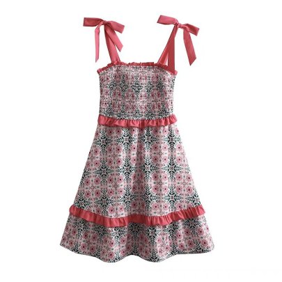 Sling Stitching Backless Flower Print Dress NSAM133772