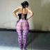 mesh plaid printing high waist slim pantyhose NSWWW133893