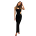 hollowed round neck sleeveless high waist slim solid color dress NSWWW133896