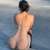 mesh body printing tube top backless slim short dress NSWWW133915