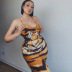 backless lace-up slim sling tiger print dress NSHTL133920