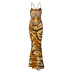backless lace-up slim sling tiger print dress NSHTL133920