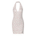 V-neck backless slim hanging neck slit floral dress NSHTL133924