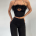 plush stitching hollow hanging neck high waist slim solid color vest and pant suit NSLJ133955