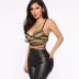suspender backless low-cut chain print see-through jumpsuit NSLJ133960