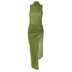 sleeveless slit slim high waist solid color dress NSLJ133963