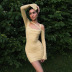 hollow slim long sleeve off-shoulder solid color dress NSLJ133971