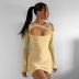 hollow slim long sleeve off-shoulder solid color dress NSLJ133971
