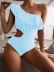 ruffle single-shoulder hollow striped one-piece swimsuit NSVNS133981
