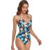hanging neck backless wrap chest solid color/print One-Piece Swimsuit-Multicolor NSVNS133984