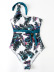 print single-shoulder lace-up slim one-piece swimsuit NSVNS133995