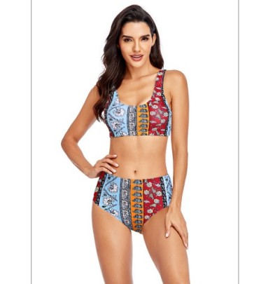 Sling Backless High Waist Solid Color/print Tankini Two-piece Set NSVNS133982