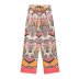 printing ethnic style high waist wide leg pants with belt NSAM133999