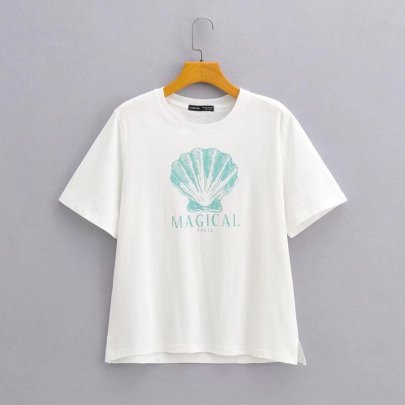 Printed Short Sleeve Loose Round Neck T-Shirt NSAM134005