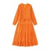Hollow Embroidery Long Sleeve v neck lace-up solid color Dress NSAM134010