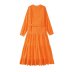 Hollow Embroidery Long Sleeve v neck lace-up solid color Dress NSAM134010