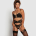 chain sling hollow high waist solid color lace underwear three-piece set NSRBL134025