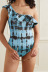 print single-shoulder ruffle slim one-piece swimsuit NSVNS134055