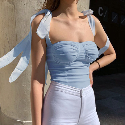 Slim Low-cut Sling Backless Solid Color Chiffon Vest NSBDX134105