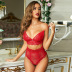 sling backless lace-up solid color lace perspective underwear two-piece set NSMDS134109