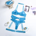 Conjunto de cuatro piezas de ropa interior transparente de color liso sin espalda con cintura alta y tirantes-Multicolor NSWY134131