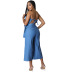 tube top backless lace-up wide-leg solid color denim vest and pant suit NSCYW134134