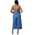 tube top backless lace-up wide-leg solid color denim vest and pant suit NSCYW134134