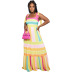 sling high waist large swing long color matchign dress NSCYW134135