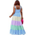 sling high waist large swing contrast color striped dress NSCYW134137
