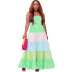sling high waist large swing contrast color striped dress NSCYW134137
