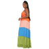 vestido de gasa de color de contraste sin espalda con columpio grande con honda cruzada NSCYW134141