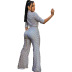 printed half-sleeve v neck lapel high waist slim jumpsuit NSCYW134144