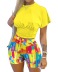 Printing round neck short sleeve high waist slim top and shorts Suit-Multicolor NSSRX134146
