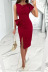 print/solid color round neck slim slit high waist dress-Multicolor NSSRX134147