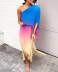 print slanted shoulder long sleeve high waist slit dress-Multicolor NSSRX134149