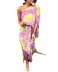 print Sloping Shoulder high waist slit long sleeve Dress NSSRX134150