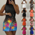 button print/solid color sleeveless round neck slim high waist dress-Multicolor NSSRX134156