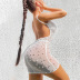 Vestido transparente de color liso con escote bajo y pedrería sin espalda NSFH134166
