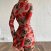 vestido de manga larga con estampado de flores delgado cruzado en el pecho hueco NSJYF134176
