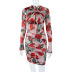 hollow long-sleeved wrap chest slim flower print dress NSJYF134176
